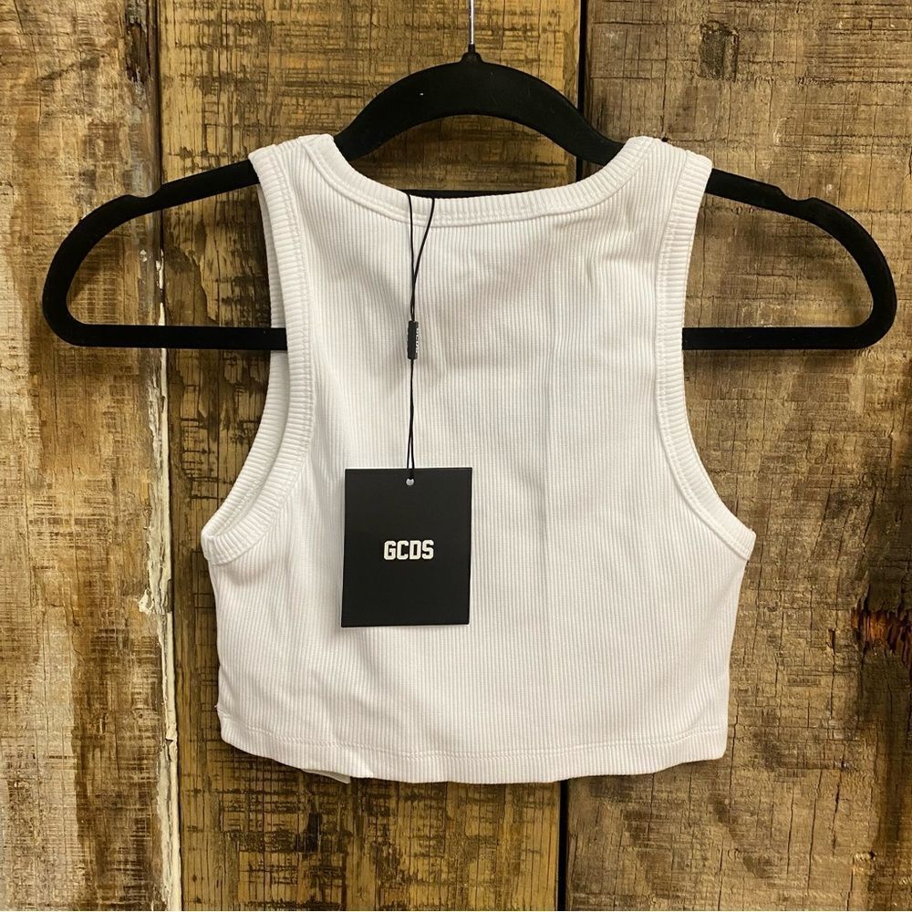 GCDS White Ribbed Crop Top logo tank tee Revolve street wear brand FWRD NWT L - Picture 6 of 9